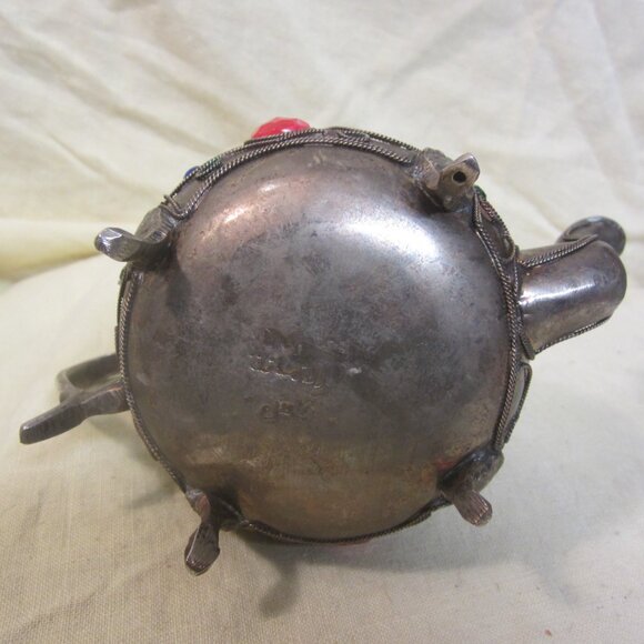 VTG BRASS TEAPOT, MIDDLE EASTERN STYLE, W/PLASTIC JEWELS, DECORATIVE - Picture 7 of 8